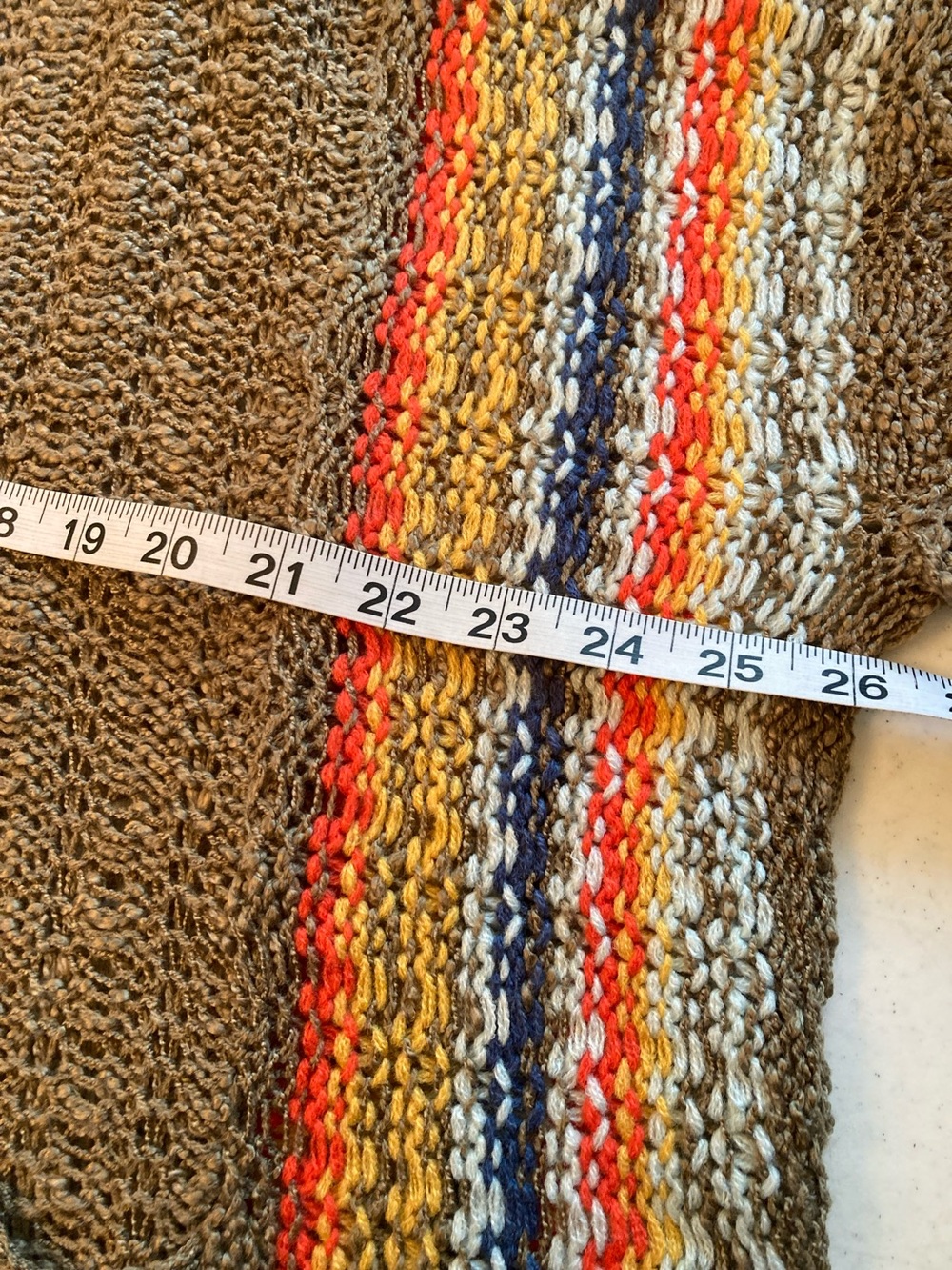 Easel LA Hooded Knit Sweater-Poncho with Multicolor Striped Sleeves - Picture 8 of 9